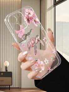 Capa de Telefone Transparente com Estampa de Tartaruga Oceânica Rosa e Sakura, Capa Criativa com Design de Animal Marinho Floral Compatível com iPhone 17, 16, 15, 14, 13, 12, 11 XS, XR, X7/8 Mini Plus Pro Max e Galaxy S26 Ultra/Plus/25/24/23/22/21/20, Presente de Aniversário/Feriado Perfeito para Ela - Transparente - Visão 2