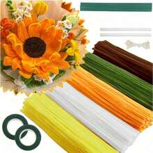 Agente de limpieza de tubos hecho a mano: Palito de pelusa, estambre, adecuado para manualidades y artesanía DIY, decoración de fiestas, palito de pelusa, cuerda de pelusa, palito de pelusa, adecuado para manualidades DIY, decoración de bodas y fiestas, set de regalo de ramos de girasol y tulipán (naranja-amarillo) - Serie naranja-amarilla - Ver 7