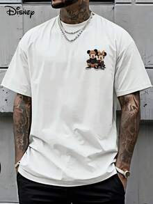 Disney Officially Licensed Item, Featuring A Cool Mickey And Minnie Design, This Short-Sleeve Cartoon Character Print Top Is A Comfortable Black Casual Shirt For Men, Perfect For Summer With Its Loose, Breathable Round Neck T-Shirt Style - trắng - Xem 2