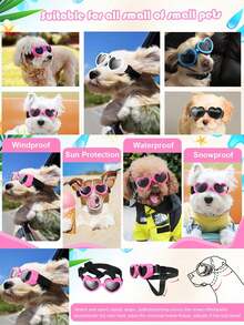 1 Pair Small Dog Sunglasses, Heart-Shaped Design, UV Protection, Adjustable Strap, Waterproof Windproof Anti-Fog, Protect Dog's Eyes, Suitable For Beach Play - Multicolor - View 9
