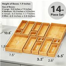 14-Piece Bamboo Drawer Organizer Set, Wood Tray Junk Drawer Organizers With Multi-Use Divider Bins For Kitchen, Bathroom, Office Desk, And Makeup Organization (Natural, 14 Pack) - 查看 3