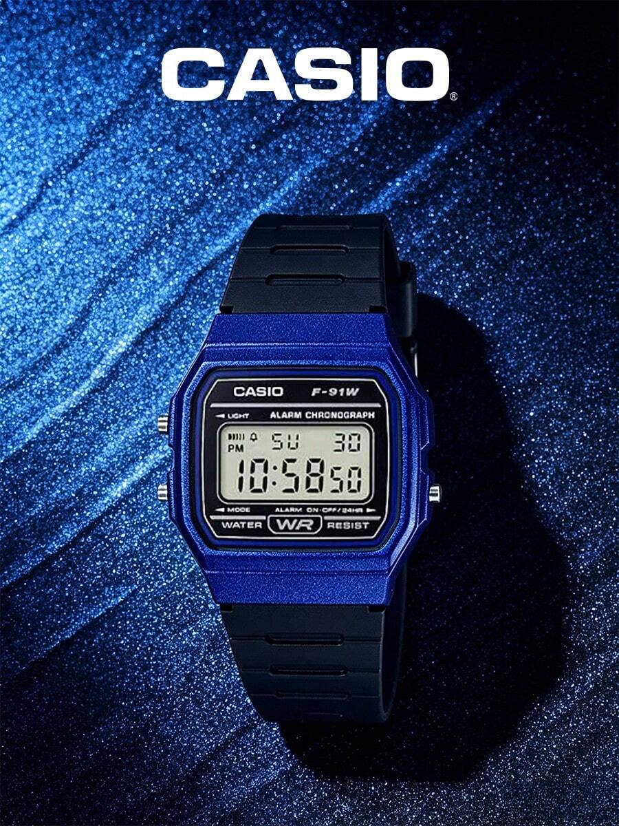 Casio 卡西欧男女通用电子表 - 防水表带,具备日历、闹钟和秒表功能。复古学生风方形腕表。橡胶表带。运动时尚。适合日常佩戴。新年、圣诞节、圣诞礼物。 - 藍色 - 查看 1