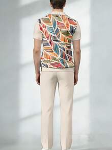American-Style  Art-Inspired Men's Zip-Up Short-Sleeve Cropped Pants Set. A Summer Personalized Outfit That Attracts Attention. - Mixed Colors - View 5