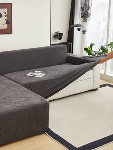 1pc Plush Leaf Pattern Stretch Sofa Cover, Nordic Modern Polyester Dust-Proof Anti-Slip Thickened Sofa Slipcover, Fits 1/2/3/4 Seater Sofa, Suitable For All Seasons - Dark Grey - View 9
