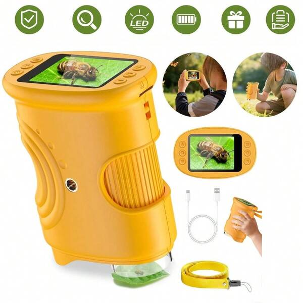 Handmikroskop Digital Mikroskop 2MP 1000x Vergrößerung, tragbares Taschenmikroskop kompakt leicht, hochauflösende Bildqualität, ideal für Schule Labor Hobby Forschung Geschenk für  Outdoor Nutzung