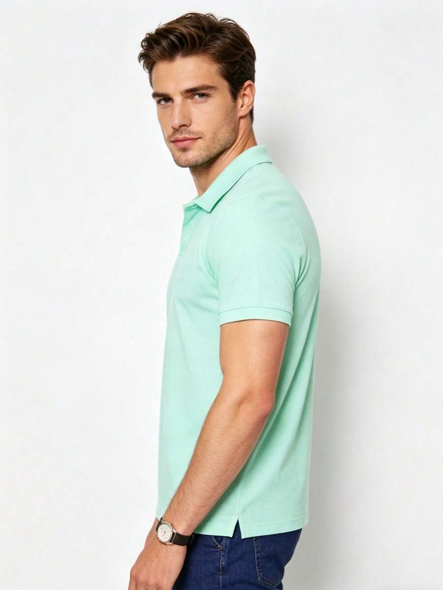 Camisa Polo Masculina Manga Curta Básica Algodão Respirável Casual Elegante Várias Cores