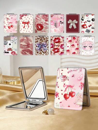 1 chiếc gương trang điểm gấp gọn nhỏ gọn phong cách Y2K, chất liệu da PU nhẹ và di động, thích hợp cho du lịch, tụ họp, công sở, trường học, phù hợp với mọi lứa tuổi.