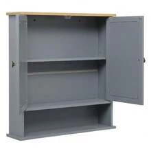 2 Mirror Door 1 Storage Layer MDF Spray Paint Bathroom Wall Cabinet Gray - As Pic - View 10