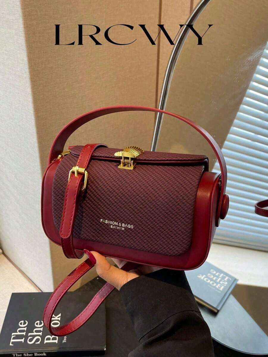 Women's Fashionable Box-Shaped Crossbody Handbag, Elegant Minimalist Design, Versatile, Large Capacity, Burgundy, Fashionable Burgundy Bag , Red Bag , Burgundy Bag - Burgundy - View 1