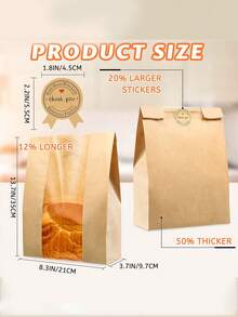 1/20/30pcs Home-Made Bread Bags, Sourdough Paper Bags With Window, Large Baking Bags For Storing Cookies And Snacks, With Cute Sealing Stickers - Multicolor - View 11
