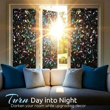 Window Privacy Film Rainbow Film Decorative Window Sticker, 3D Static Stained Glass Cling Tint For Room Darkening Day Sleep, Black - 1PC - View 9