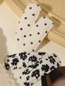 10pcs/Set Floral Embroidery Hair Clips, Countryside Style, Non-Damaging Bangs Clips, Daily & Date Wear Hair Accessories - Black and White - View 2