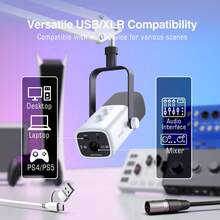 Kit Mikrofon Gaming XLR/USB, Set Mikrofon Dinamis Streaming untuk PC, Mikrofon Komputer untuk Rekaman Podcast Vokal, Sulih Suara, dengan Jack Headphone, Tombol Gain, dan Stand Lengan - FIFINE AM8T Putih - View 4