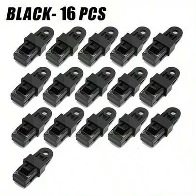 Bộ 16 kẹp lều chịu lực - Chống gió và bền chắc, thích hợp để cố định vải chống thấm nước và mái che nắng khi cắm trại và khám phá ngoài trời - Có thể tái sử dụng và đa năng.