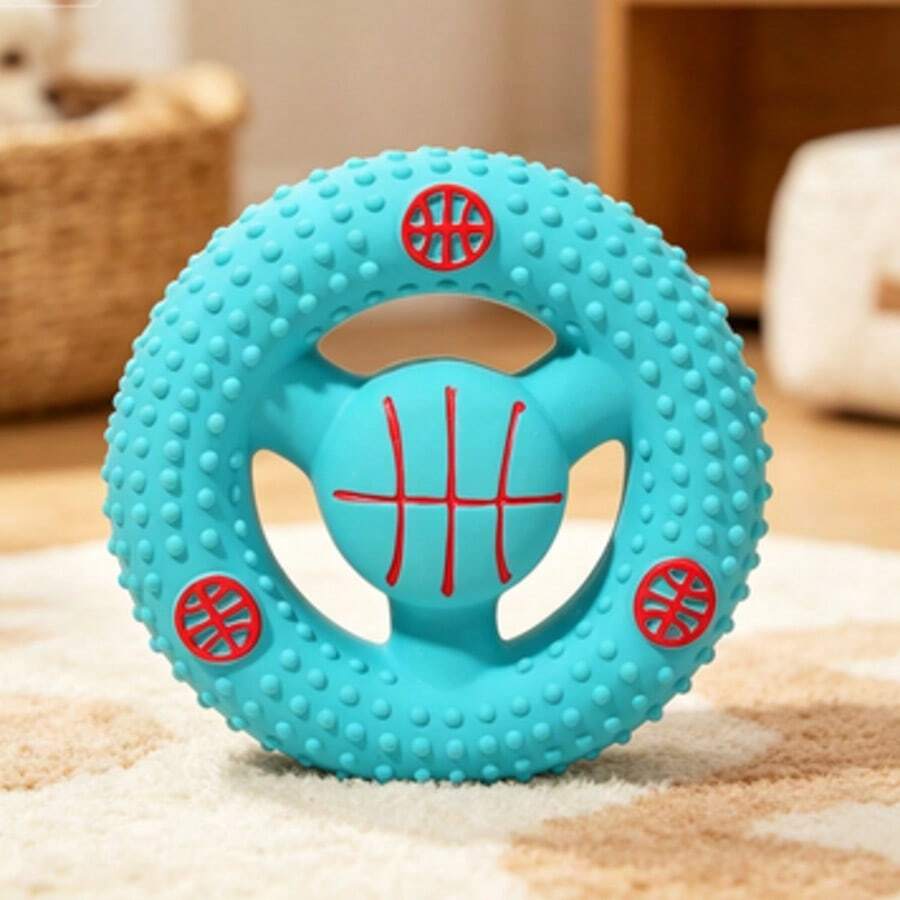 Pet Latex Toys: Football, Basketball, Steering Wheel, Squeaky Flying Disc, Chew Toys For Teething And Boredom Relief For Dogs - Blue - View 1