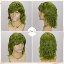 Tóc giả nam màu xanh lá cây thời trang, chất liệu tổng hợp | Tóc giả ngắn kiểu bob xoăn cao cấp có mái - màu xanh lá - Xem 3