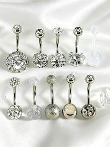 Set de 10 anillos para el ombligo de acero quirúrgico con rosca interna, 14G para mujeres/hombres, joyería para perforación del ombligo - Multicolor - Ver 12