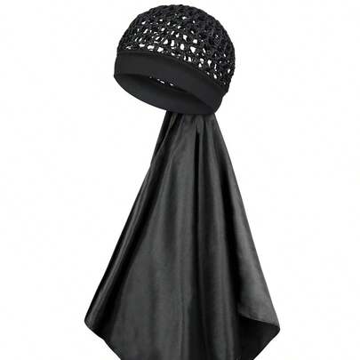 UNIQUEFORYOU Satin Wrap Cap Hair Net And Scarf Combo For Silk Press - Soft Hair Net With Scarf For Sleeping, Protective Hair Wrap Scarf (Black)