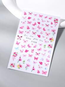 2片/套 粉色盛开花瓣和蝴蝶图案美甲贴纸，夏季春季DIY美甲装饰用品 - 彩色 - 查看 6