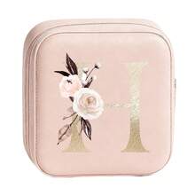 Caja de joyería portátil y mini, con letra dorada y estampado floral, caja de almacenamiento de múltiples capas pequeña para aretes, anillos, collares, organizador de joyas de viaje lindo para damas, caja de regalo de joyería compacta y artesanal, apilable para uso diario o viaje - Letra floral 1 - Ver 22