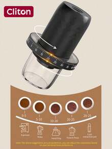 CLITON Portable Conical Burr Coffee Grinder, Small Cordless Electric Grinder, 40 Grind Settings, Rechargeable Coffee Bean Grinder For Espresso, Cold Brew, Pour Over, French Press, Home & Travel Use - Black - Multicolor - View 7