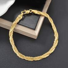 Pulsera de cobre chapada en oro de 18K con múltiples elementos de estilo retro simple para mujer, para uso diario y fiestas, pulsera con diseño de capas, regalo - Dorado - Ver 6