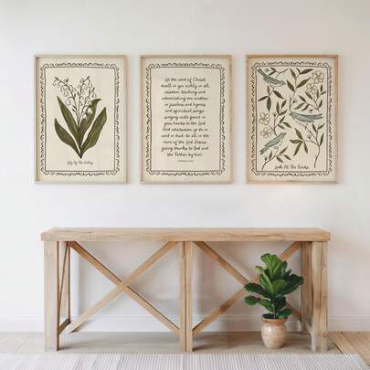 1/3pcs Christian Wall Art Picture Vintage Botanical Bible Verse Prints Canvas Paintings Neutral Scripture Posters Lily Of The Valley & Bird Illustration For Bathroom Bedroom Living Room Home Decor Gift For Her Unframed