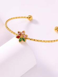 Nuovo bracciale a forma di quadrifoglio in stile cinese con strass, bracciale di lusso placcato laser a forma di osso di serpente, accessorio versatile di alta gamma, regalo pensato per gli amici - Dorato - Visualizzare 14