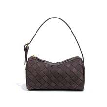 Bolso cilíndrico tejido de cuero esmerilado de diseño original para otoño e invierno, bolso de hombro y axila de alta gama, bolso de mano tipo almohada, bolso para cámara. Bolso tote de cuero genuino mexicano Kamel Reina para mujer, grande y duradero. - Y2322# Chocolate - Ver 7