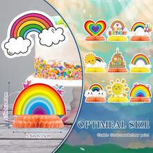 9pcs Rainbow Paper Honeycomb Birthday Party Table Decorations, Colorful Clouds, Sun, Heart Balloons, Happy Birthday Table Centerpiece, Rainbow Shower Party Decor - View 3