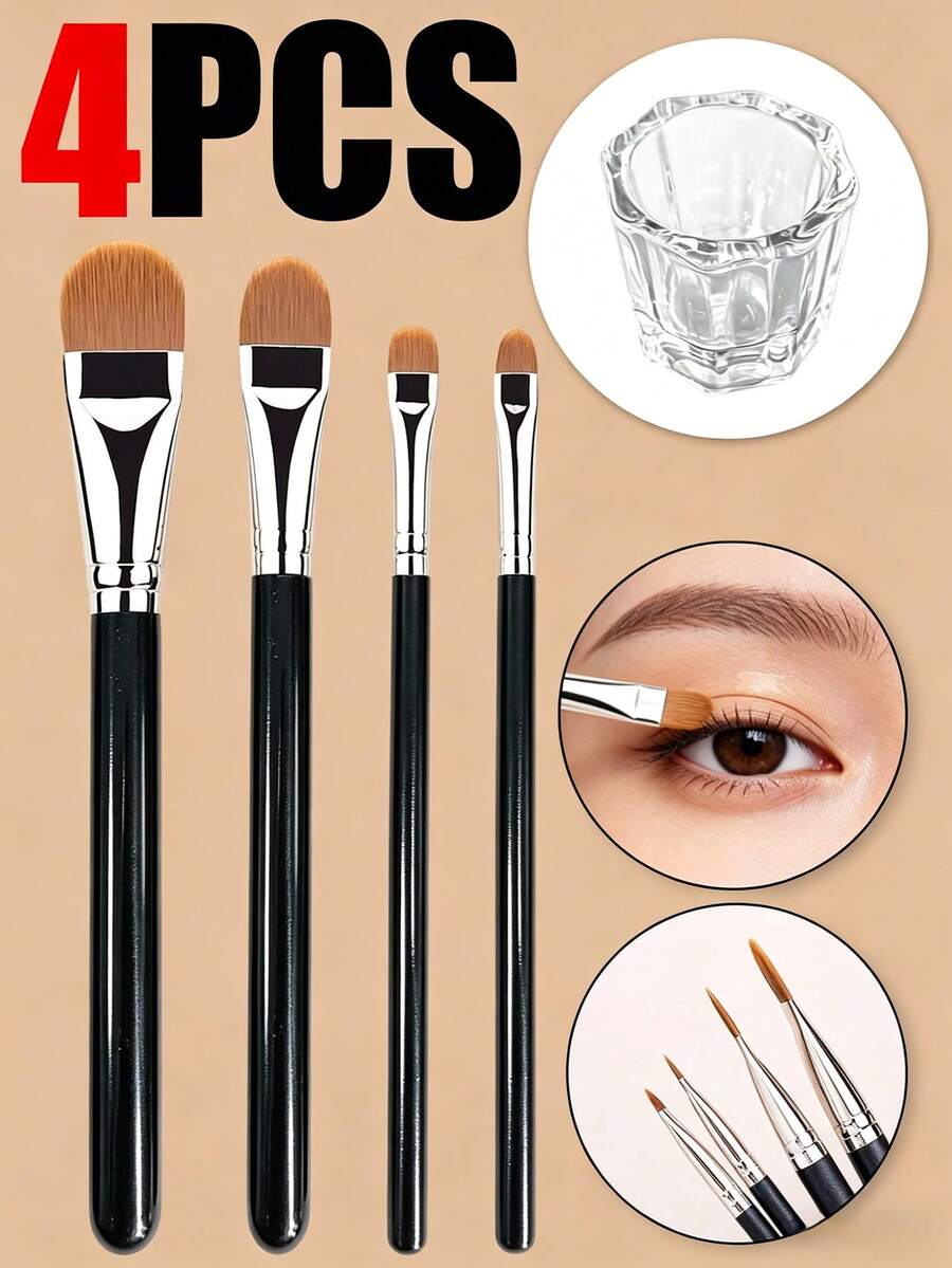 4pcs Black Handle Makeup Brush Set - Includes Angled Flat-Top Concealer Brush And Eyeliner Brush. Made With Soft Synthetic Bristles To Help You Achieve Precise And Flawless Makeup Application. Essential For Any Beauty Enthusiast, Whether For Daily Grooming Or Professional Makeup Use! Includes: Foundation Brush, Concealer Brush, Blush Brush, Contour Brush, Powder Brush, And Soft Bristle Concealer Brush.