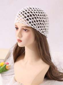 1pc Women's Fashion Hollow Crochet Sequin Beanie, Suitable For Everyday Wear - 連帽帽 - 查看 5