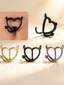 1pc Stainless Steel Unique Personalized Devil Heart Navel Piercing, Fashionable Accessory For Men And Women, Suitable For Daily, Party, Holiday, Gift - Multicolor - View 8