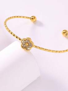 Nuovo bracciale a forma di quadrifoglio in stile cinese con strass, bracciale di lusso placcato laser a forma di osso di serpente, accessorio versatile di alta gamma, regalo pensato per gli amici - Dorato - Visualizzare 8