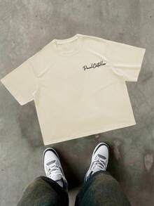 Lonblece Camiseta de manga corta con bordado y estampado anti-puñalada pintada a mano para hombres, adecuada para primavera y verano - Caqui - Ver 6