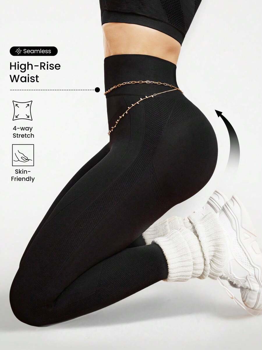 Quần thể thao nữ cạp cao màu đen - Dáng ôm, nâng mông, kéo dài chân, phù hợp cho yoga, thể dục, hoạt động ngoài trời và mặc hàng ngày.