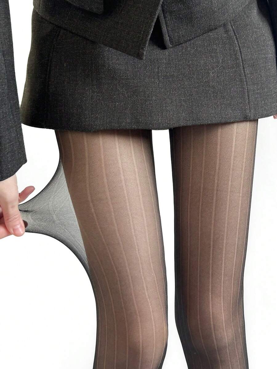 女士透明竖条纹连裤袜,高弹半透明紧身裤袜,修身款,适合日常穿着 - 彩色 - 查看 1