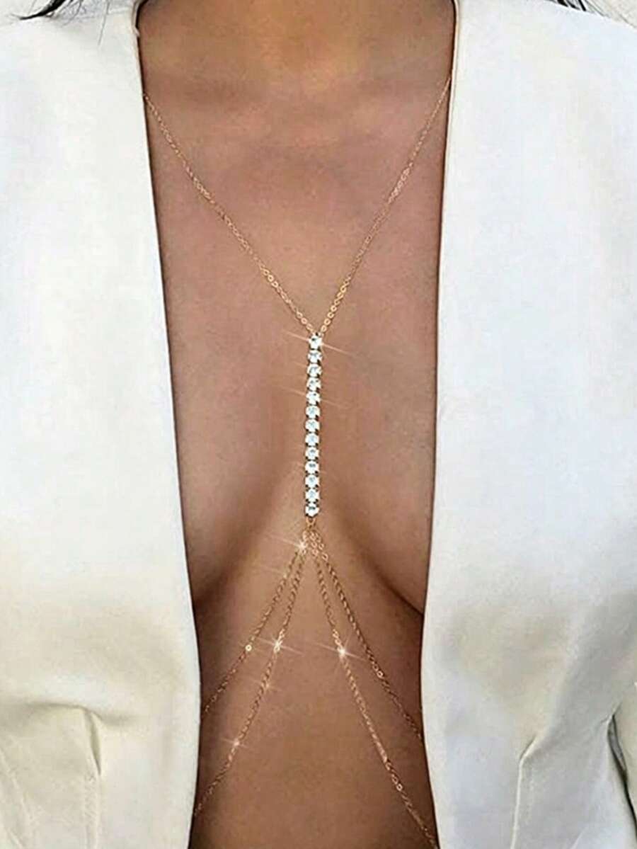 1 bộ bikini đi biển gợi cảm đính đá lấp lánh, kiểu dáng yếm cổ yếm, kèm dây đeo thân đính đá, thích hợp cho các buổi tiệc, tụ họp, đi biển, làm quà tặng ngày lễ. - Vàng - Xem 1