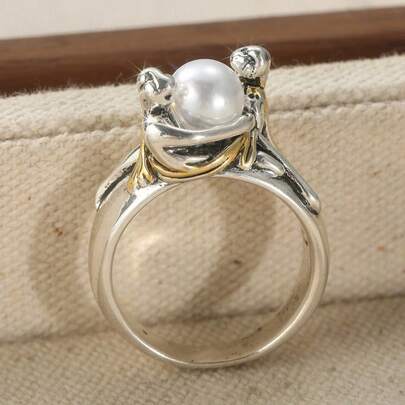 Vintage Copper Handcrafted Inlaid Faux Pearl Bohemian Style Ring For Women