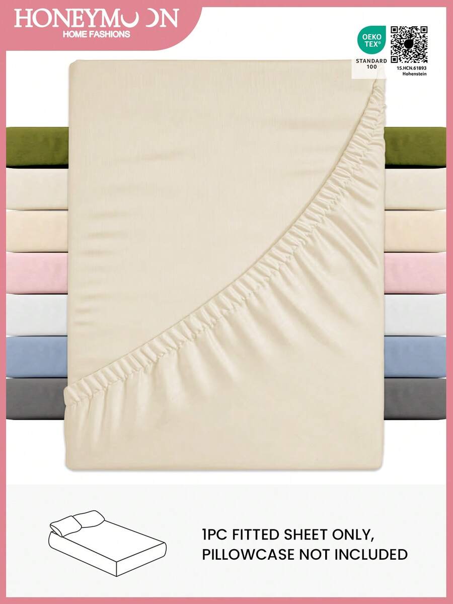 Ga trải giường trơn HONEYMOON 1 chiếc, chất liệu 100% polyester, nhẹ như mây, phù hợp với nệm có độ sâu 9-12 inch, mềm mại và thoáng khí, không co rút - Kích thước T F Q K cho gia đình và ký túc xá, đạt chứng nhận Oeko-Tex, món quà tuyệt vời cho mẹ, màu be. - Màu be - Xem 1