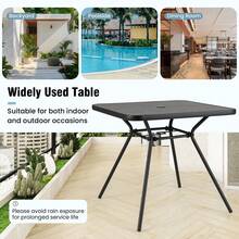 GOFLAME Outdoor Square Patio Table 80cm, Heavy-Duty Metal Bistro Table With Umbrella Hole & Lid, SPC Tabletop For Backyard, Porch, Poolside, Dining Room - Black - View 2