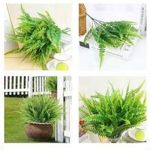人造长波斯叶植物，绿色户外抗紫外线仿真植物花束 - 彩色 - 查看 3