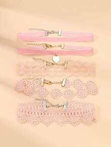 5pcs Fashionable Lace Heart-Shaped Decorative Necklace - Multicolor 2 - View 3