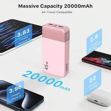 Power Bank 20000mAh 45W PD3.0 QC 4.0 Fast Charging Battery With LED Display, 2 USB-C, 2 USB-A For Phone,Super Fast Charging, LED Power Display, Portable Charger With USB And Type-C Ports, Stable Polymer Lithium Battery Suitable For Outdoor, Shopping, Travel, Portable Power Supply For Apple Phone, Pad, Android Phone, Gifts For Family, Friends, Birthday, Christmas, Winter, New Year - 粉色 - 查看 9