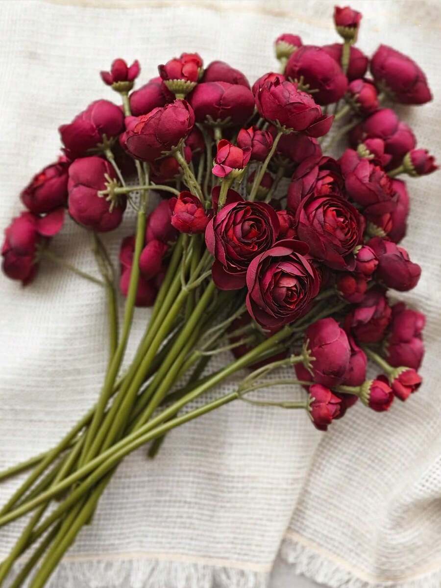 6 flores artificiales de ranúnculo, rosas falsas, mini ranúnculos de seda, flores artificiales a granel para ramo de novia, centro de mesa, despedida de soltera, San Valentín, decoración del Día de la Madre. - Ver 1