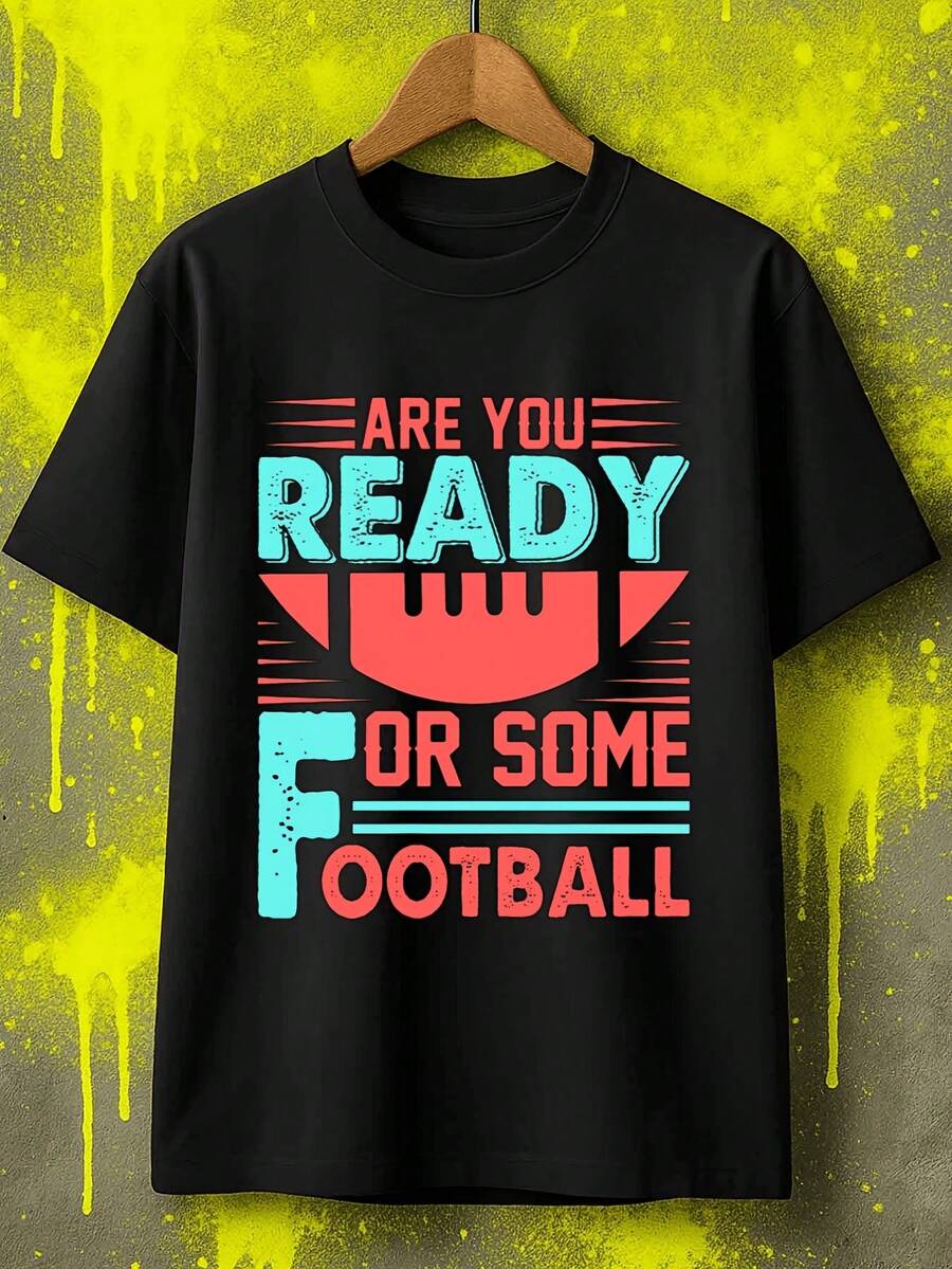 Men's Graphic T-Shirts For Football Fans, Featuring Unique Summer Designs And Prints. These Hip-Hop Streetwear-Style T-Shirts Are Perfect For Festivals. Available In Matching Styles For Both Men And Women. - 黑色 - 查看 1