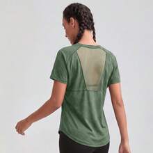 Áo thun ngắn tay nữ thoáng khí, phối lưới, thích hợp cho yoga, pilates, thể dục, chạy bộ, tập luyện và các hoạt động thể thao mùa hè. - màu xanh lá - Xem 11