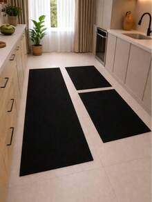 Cotton Rug Set, 3 Pieces, Thick And Soft. 2 Rugs + 1 Runner. Machine Washable! - Black - View 3