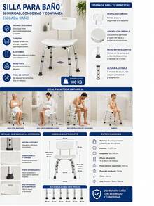 Shower Chair With Backrest, Armless, For Fast Drainage With Glides FOR ADULTS WITH PROBLEMS: Mobility, Post-Operative Care, Posture - View 3