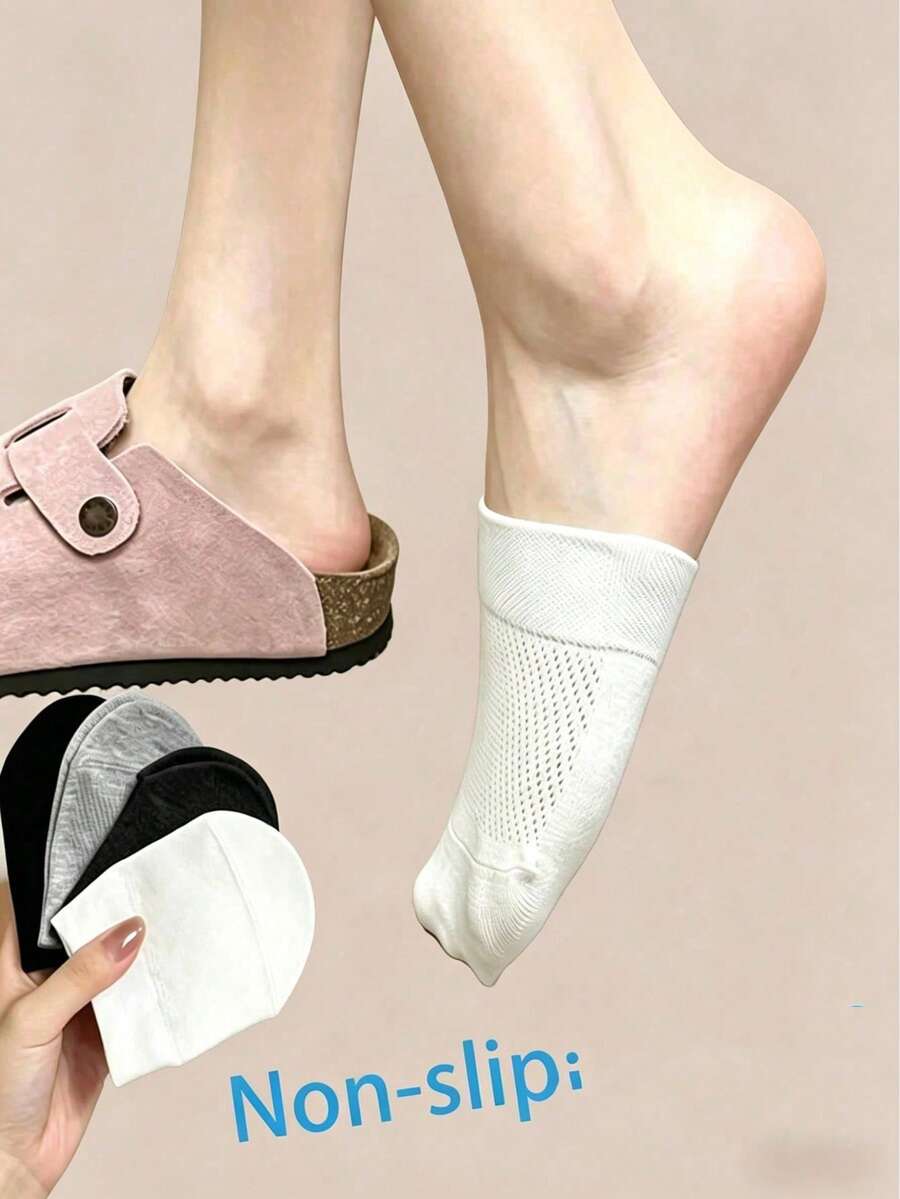 1/5 Pairs Versatile Mesh Half Palm Socks, Invisible No-Show Boat Socks, Anti-Slip Silicone Design, Thin Breathable Loafer Socks For Spring/Summer - Multicolor - View 1